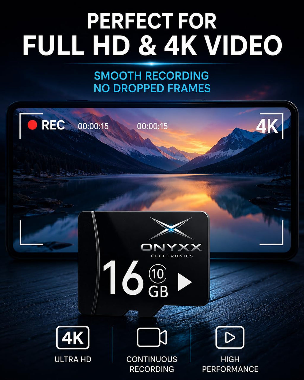 ONYXX Electronics 16GB Micro SD Card Class 10 High Speed Memory Card TF Card for Smartphone, Camera, Tablet, Dash Cam, Speaker, Android Devices, HD Video Recording & Data Storage