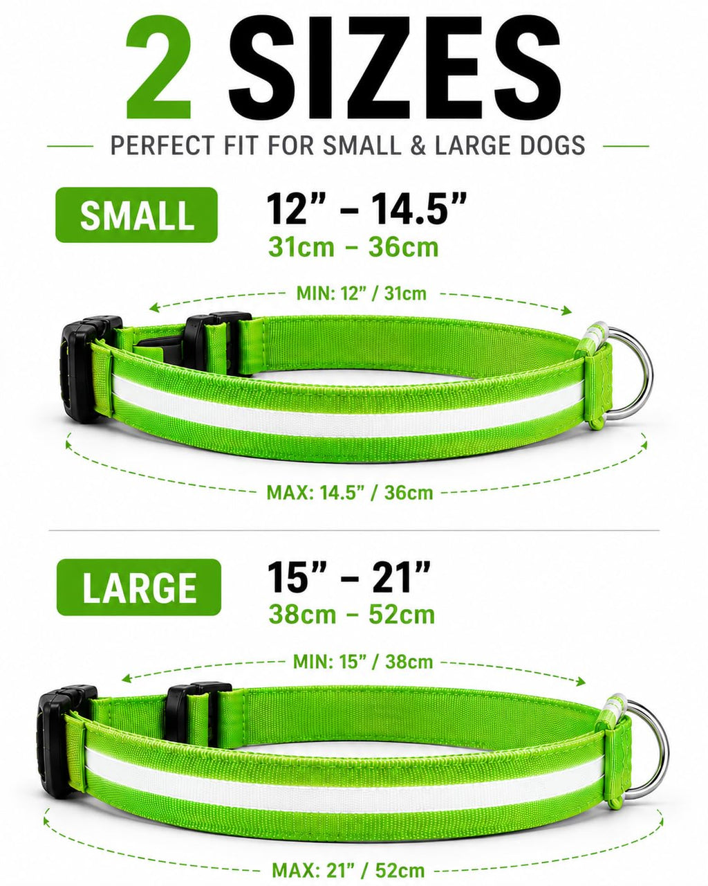 ONYXX Electronics LED Dog Collar, Light Up Reflective Dog Collar for Night Walking, Adjustable Safety Collar for Dogs, High Visibility LED Pet Collar, Battery Powered