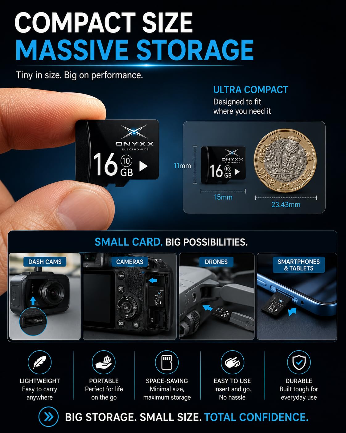 ONYXX Electronics 16GB Micro SD Card Class 10 High Speed Memory Card TF Card for Smartphone, Camera, Tablet, Dash Cam, Speaker, Android Devices, HD Video Recording & Data Storage