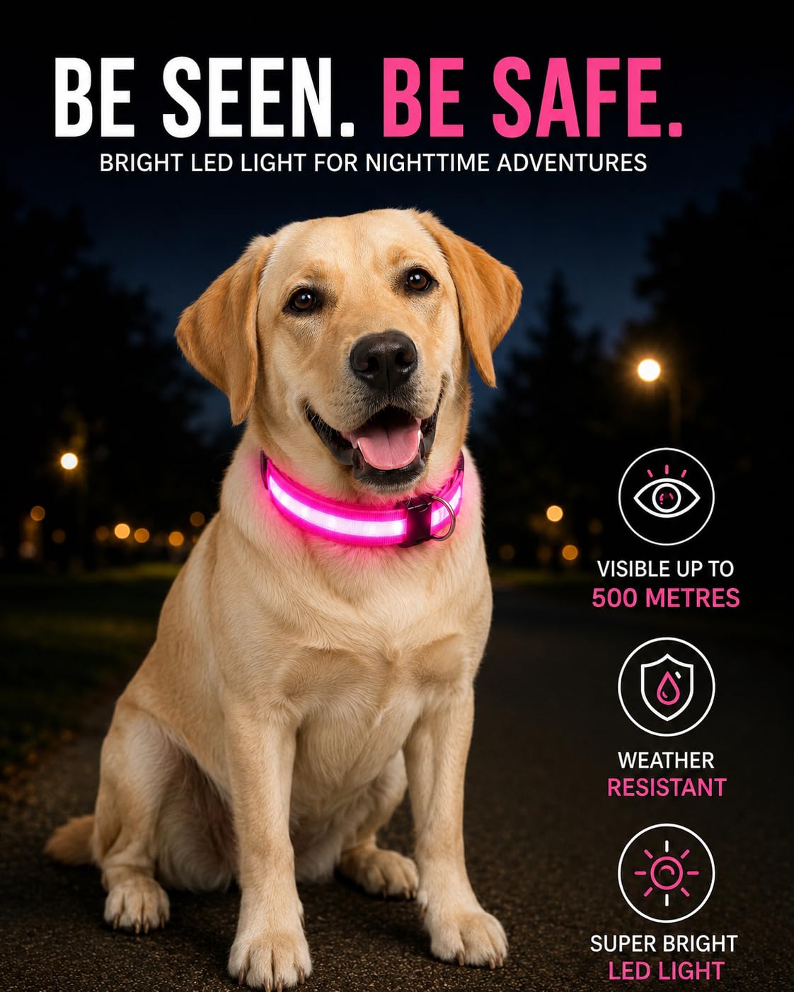 ONYXX Electronics LED Dog Collar, Light Up Reflective Dog Collar for Night Walking, Adjustable Safety Collar for Dogs, High Visibility LED Pet Collar, Battery Powered