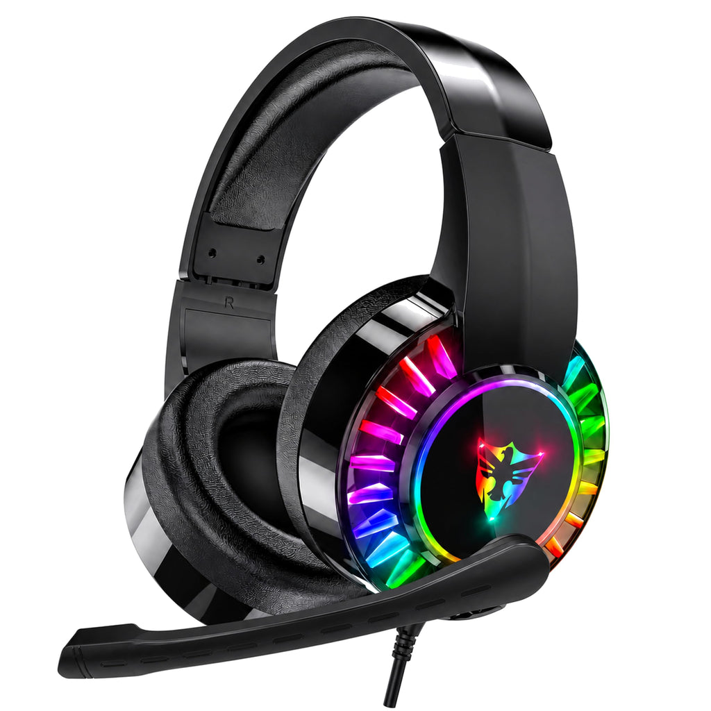 ONYXX Electronics USB PC Gaming Headset with Microphone, Wired USB Computer Headphones for PC & Laptop, Over Ear Headset with LED Light, Stereo Sound, Soft Ear Cushions & Adjustable Headband, Black