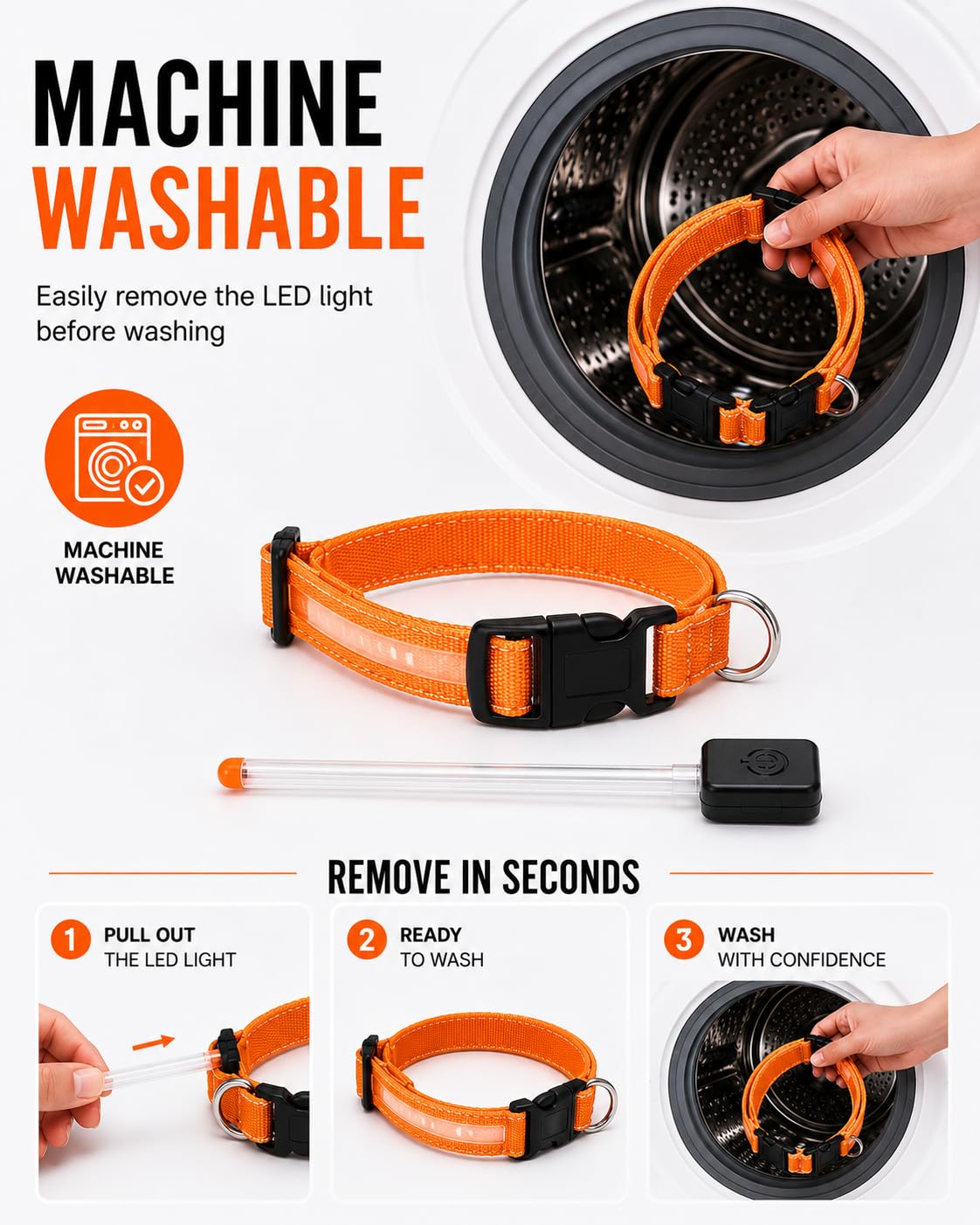 ONYXX Electronics LED Dog Collar, Light Up Reflective Dog Collar for Night Walking, Adjustable Safety Collar for Dogs, High Visibility LED Pet Collar, Battery Powered