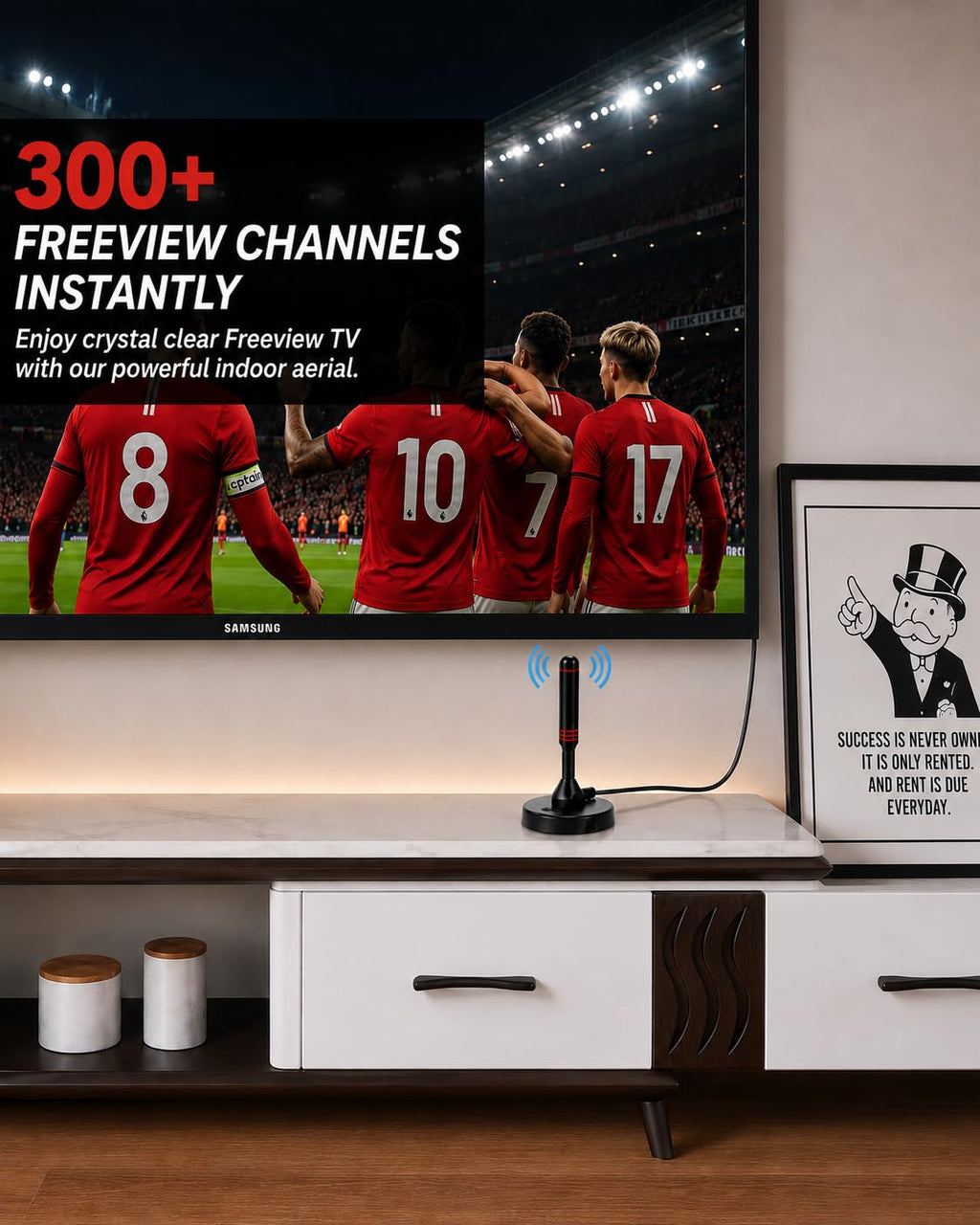 T808 2026 Indoor HDTV Aerial with Signal Booster – Digital TV Antenna for Smart TV & Freeview, Long Range Support 4K 1080P – Magnetic Base & 10FT Coax Cable