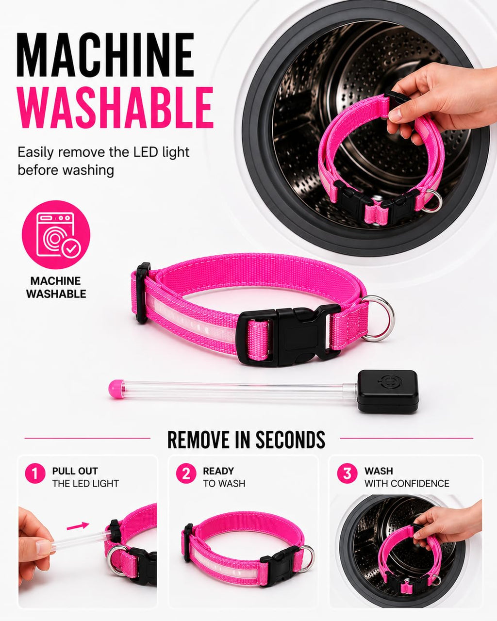 ONYXX Electronics LED Dog Collar, Light Up Reflective Dog Collar for Night Walking, Adjustable Safety Collar for Dogs, High Visibility LED Pet Collar, Battery Powered