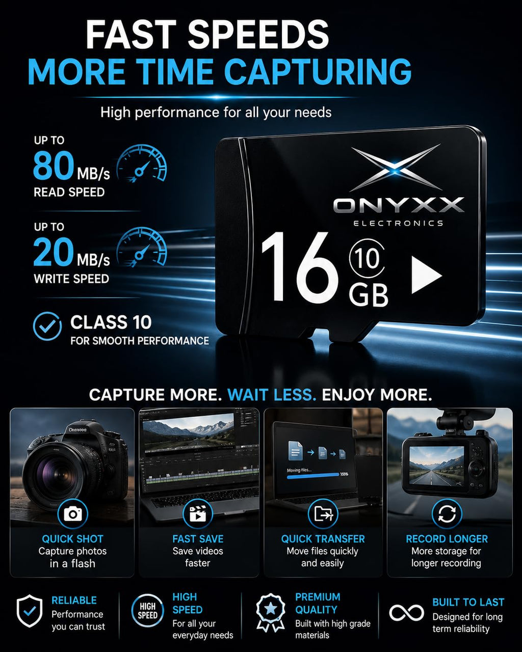 ONYXX Electronics 16GB Micro SD Card Class 10 High Speed Memory Card TF Card for Smartphone, Camera, Tablet, Dash Cam, Speaker, Android Devices, HD Video Recording & Data Storage