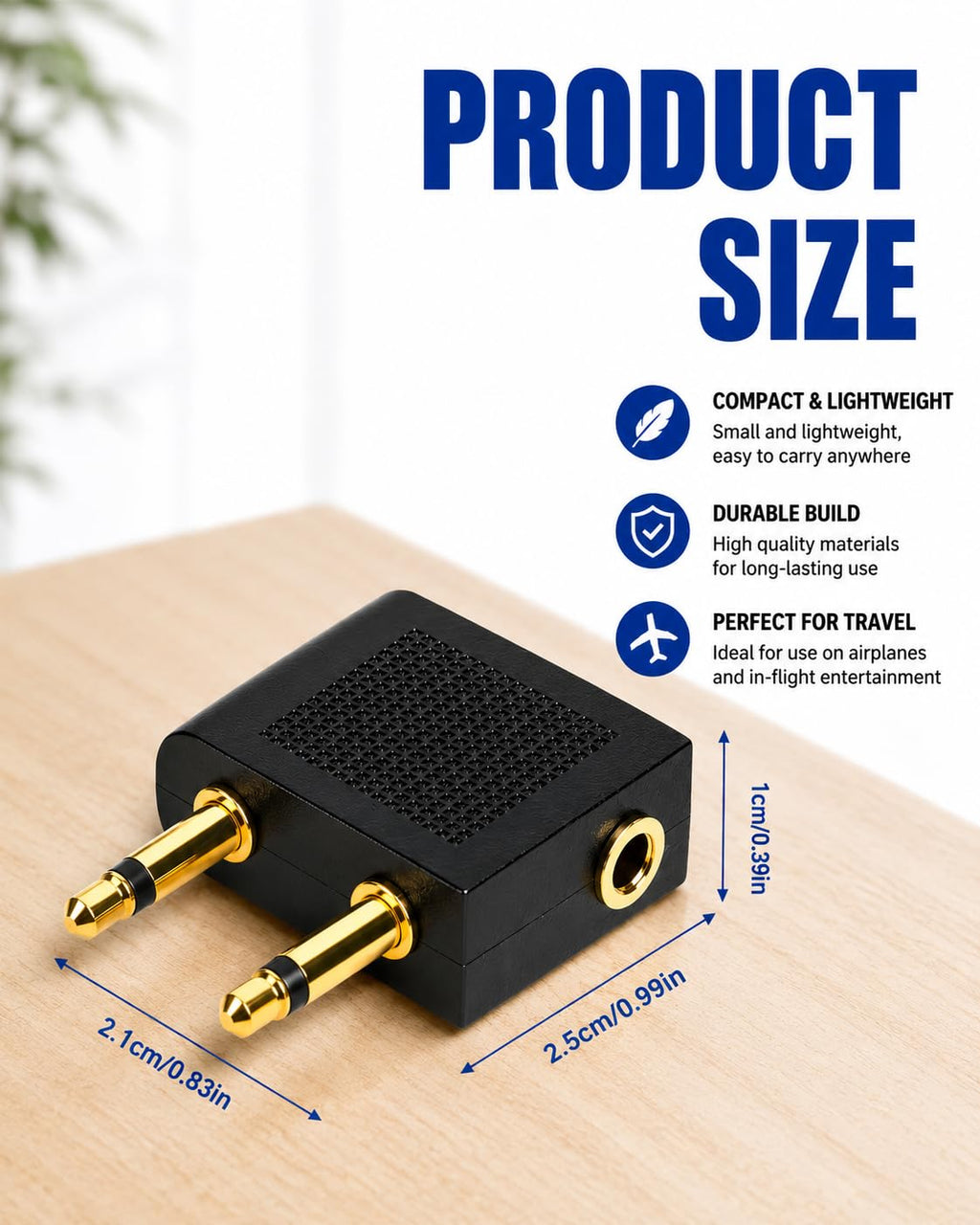 ONYXX Electronics Aircraft Headphone Adapter, Airline Dual 3.5mm Plug to 3.5mm Audio Jack Converter, Airplane Headphone Jack Adapter, Flight Entertainment Audio Adapter, Gold-Plated Connectors