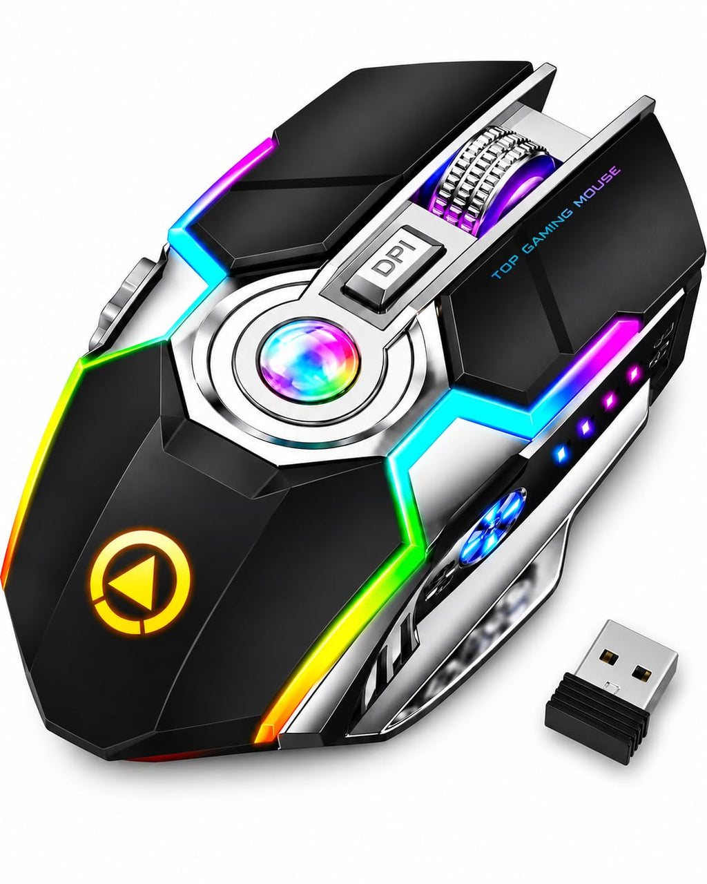 ONYXX Electronics Wireless Gaming Mouse Rechargeable RGB Backlit – Ergonomic Silent 7 Button Gaming Mouse with Adjustable 800-1600 DPI, USB Receiver, for PC Laptop Computer Gamer