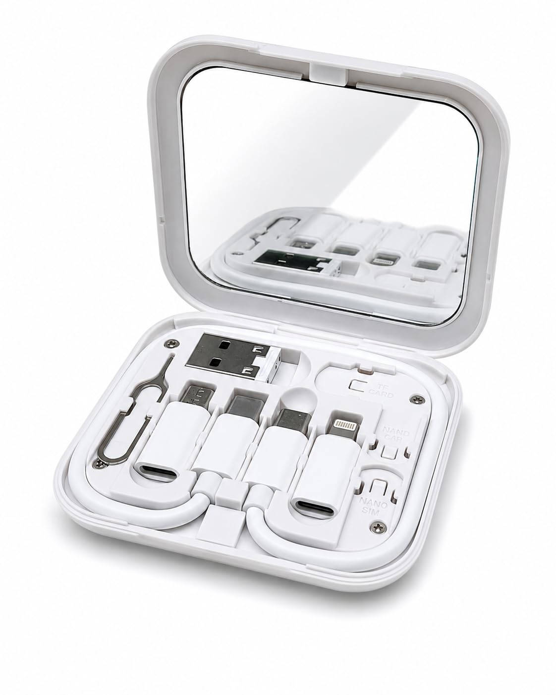 ONYXX Electronics Travel Charging Cable Kit with USB-C, Micro USB & USB-A Adapters, Compatible with Lightning Devices, SIM Card Eject Tool, Compact Portable Charging Case