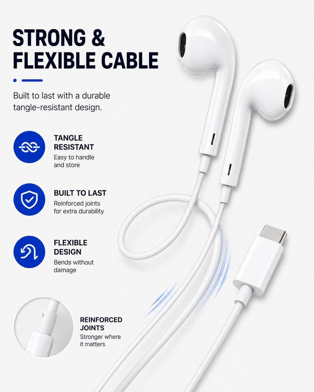 ONYXX Electronics USB-C Wired Earphones with Microphone, In-Ear USB C Headphones, Stereo Earbuds with Mic, Wired Earphones for Samsung Galaxy, iPhone 15 Series, Google Pixel, iPad & USB-C Devices