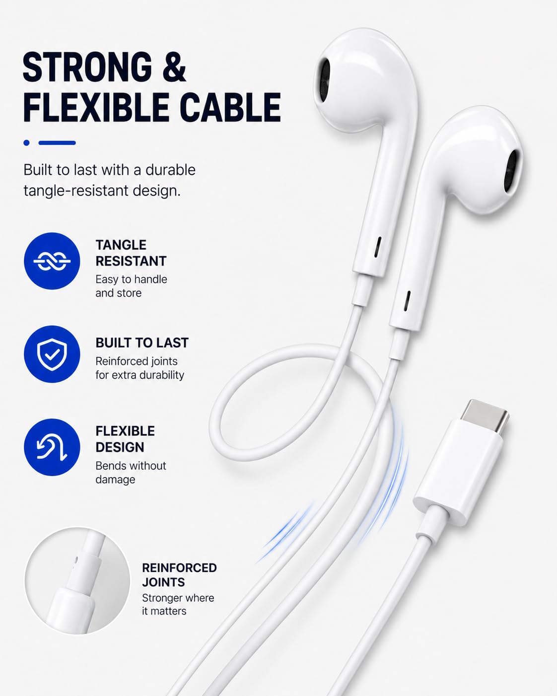 ONYXX Electronics USB-C Wired Earphones with Microphone, In-Ear USB C Headphones, Stereo Earbuds with Mic, Wired Earphones for Samsung Galaxy, iPhone 15 Series, Google Pixel, iPad & USB-C Devices
