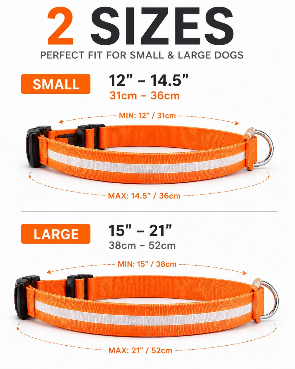 ONYXX Electronics LED Dog Collar, Light Up Reflective Dog Collar for Night Walking, Adjustable Safety Collar for Dogs, High Visibility LED Pet Collar, Battery Powered