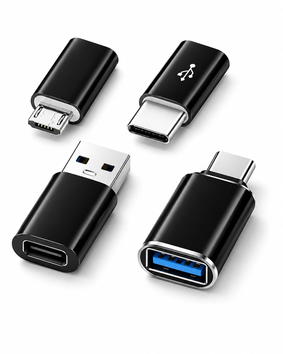 ONYXX Electronics USB Adapter Set of 4, USB C to USB Adapter, USB to USB C Adapter, USB C to Micro USB Adapter, Micro USB to USB C Adapter, OTG Converter Kit for Fast Charging & Data Transfer
