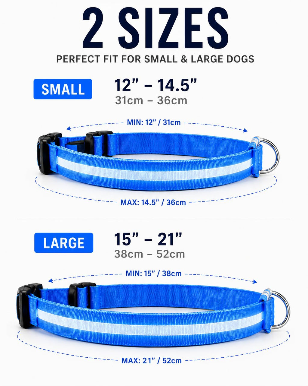 ONYXX Electronics LED Dog Collar, Light Up Reflective Dog Collar for Night Walking, Adjustable Safety Collar for Dogs, High Visibility LED Pet Collar, Battery Powered