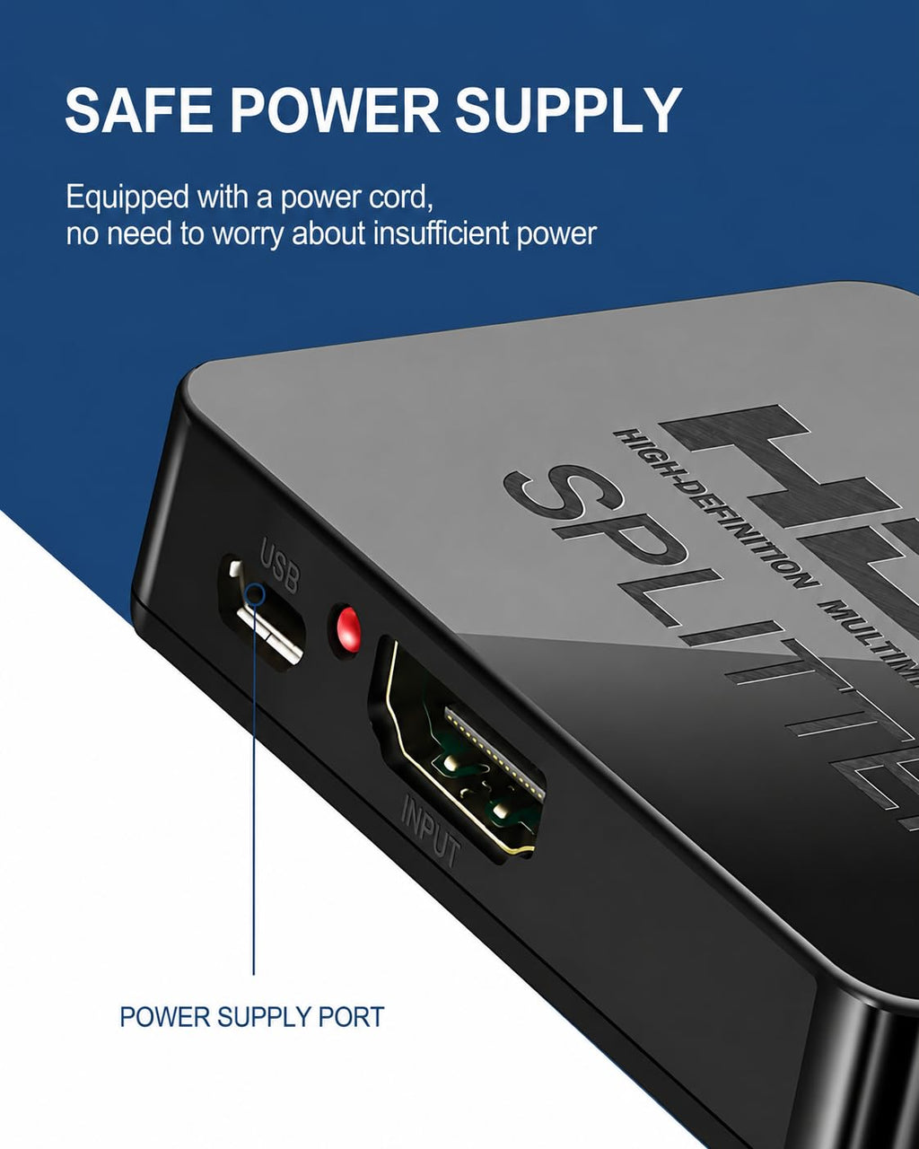 HDMI Splitter 1 in 2 Out 4K – HDMI Adapter for Dual Monitors, 1080P 3D Video Splitter Compatible with PS4, PS3, Roku, Blu-Ray Player, HDTV, Laptop & MacBook