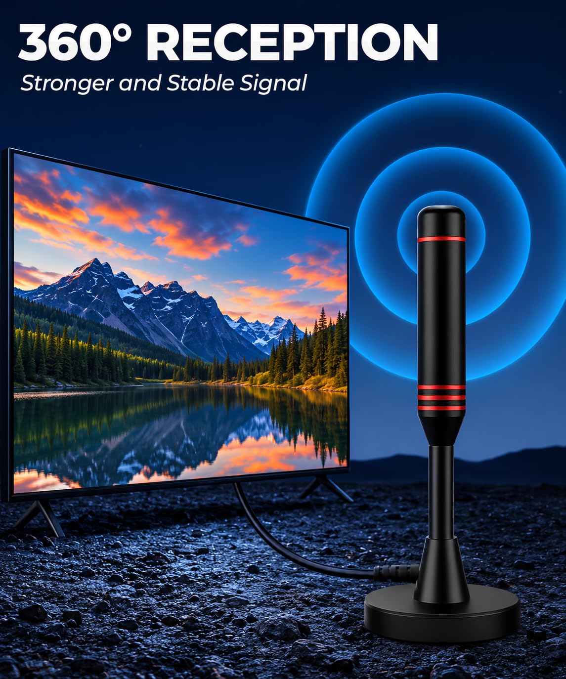 T808 2026 Indoor HDTV Aerial with Signal Booster – Digital TV Antenna for Smart TV & Freeview, Long Range Support 4K 1080P – Magnetic Base & 10FT Coax Cable