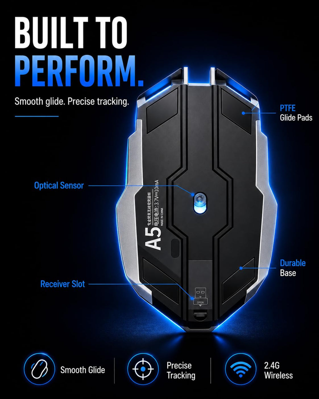 ONYXX Electronics Wireless Gaming Mouse Rechargeable RGB Backlit – Ergonomic Silent 7 Button Gaming Mouse with Adjustable 800-1600 DPI, USB Receiver, for PC Laptop Computer Gamer