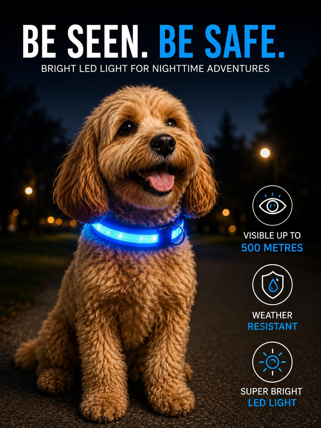 ONYXX Electronics LED Dog Collar, Light Up Reflective Dog Collar for Night Walking, Adjustable Safety Collar for Dogs, High Visibility LED Pet Collar, Battery Powered