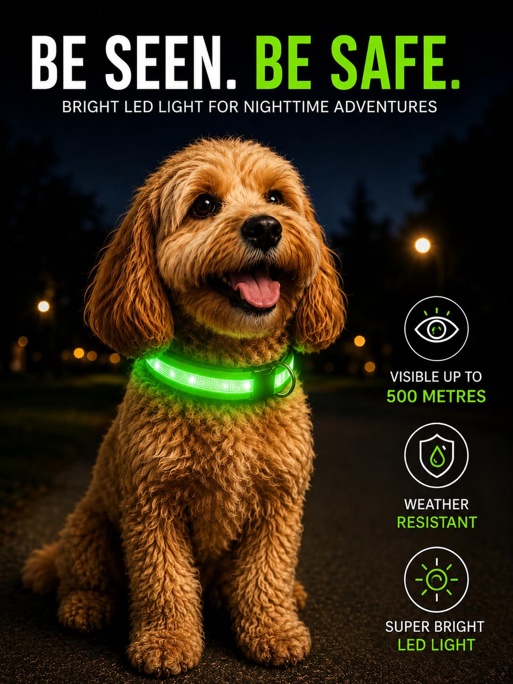 ONYXX Electronics LED Dog Collar, Light Up Reflective Dog Collar for Night Walking, Adjustable Safety Collar for Dogs, High Visibility LED Pet Collar, Battery Powered