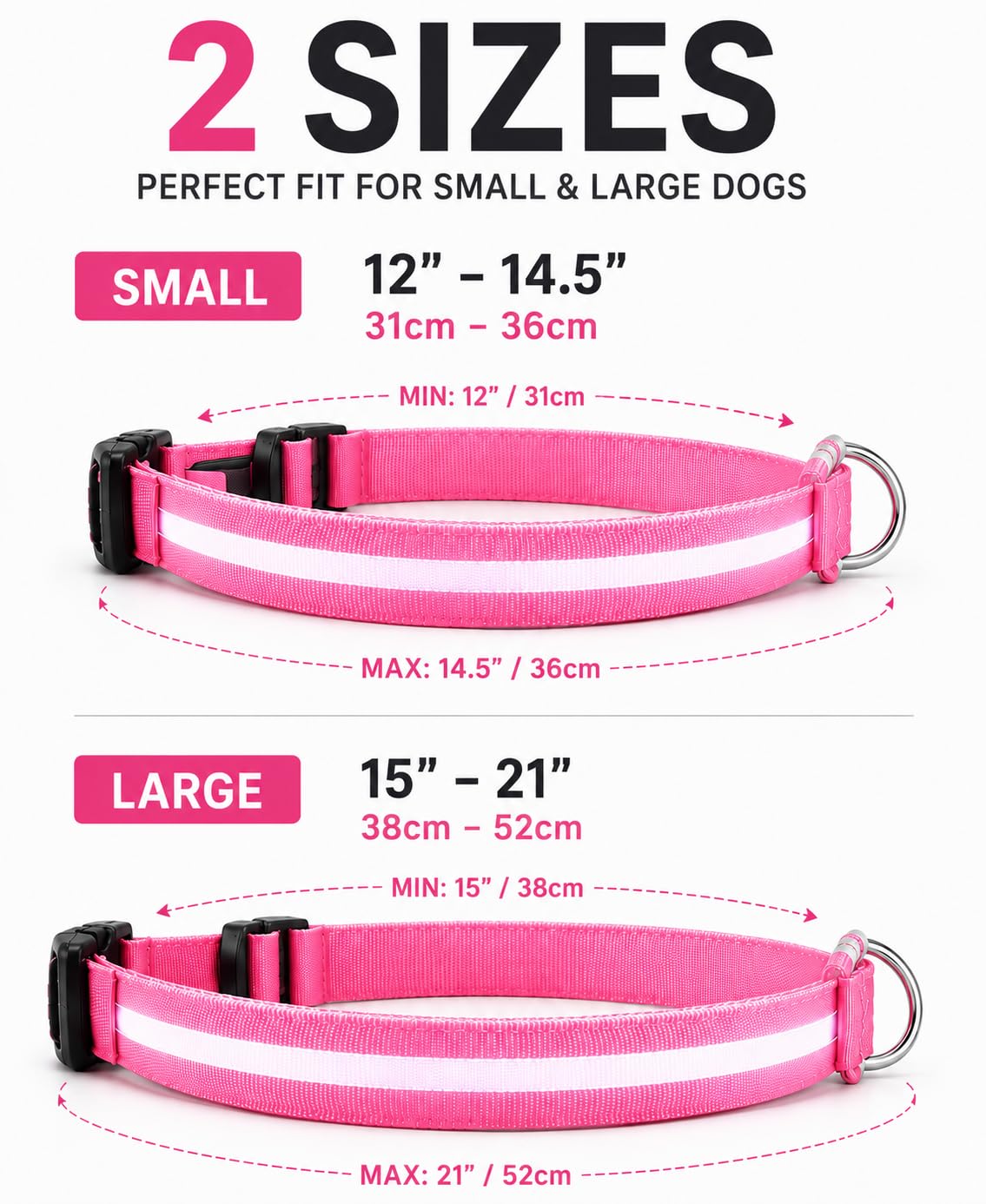 ONYXX Electronics LED Dog Collar, Light Up Reflective Dog Collar for Night Walking, Adjustable Safety Collar for Dogs, High Visibility LED Pet Collar, Battery Powered