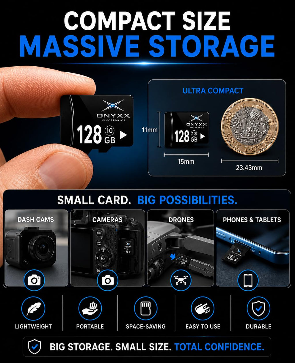 ONYXX Electronics 16GB Micro SD Card Class 10 High Speed Memory Card TF Card for Smartphone, Camera, Tablet, Dash Cam, Speaker, Android Devices, HD Video Recording & Data Storage