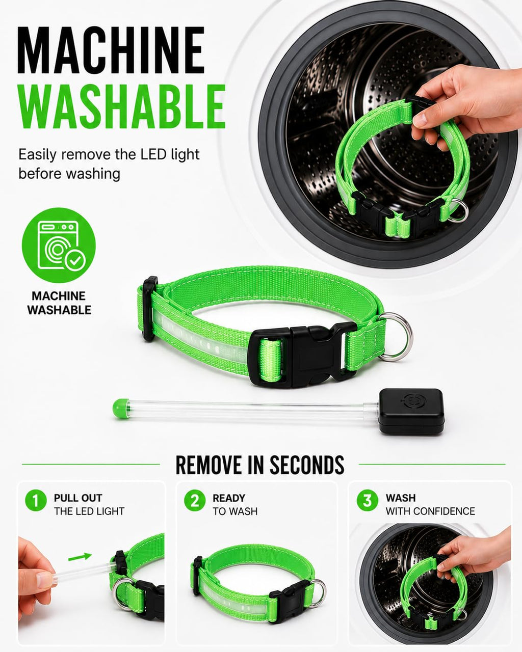 ONYXX Electronics LED Dog Collar, Light Up Reflective Dog Collar for Night Walking, Adjustable Safety Collar for Dogs, High Visibility LED Pet Collar, Battery Powered