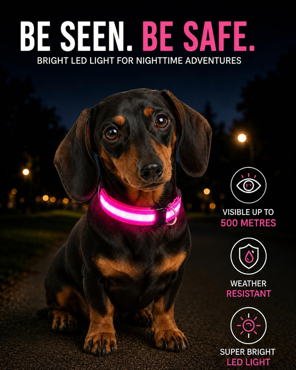 ONYXX Electronics LED Dog Collar, Light Up Reflective Dog Collar for Night Walking, Adjustable Safety Collar for Dogs, High Visibility LED Pet Collar, Battery Powered