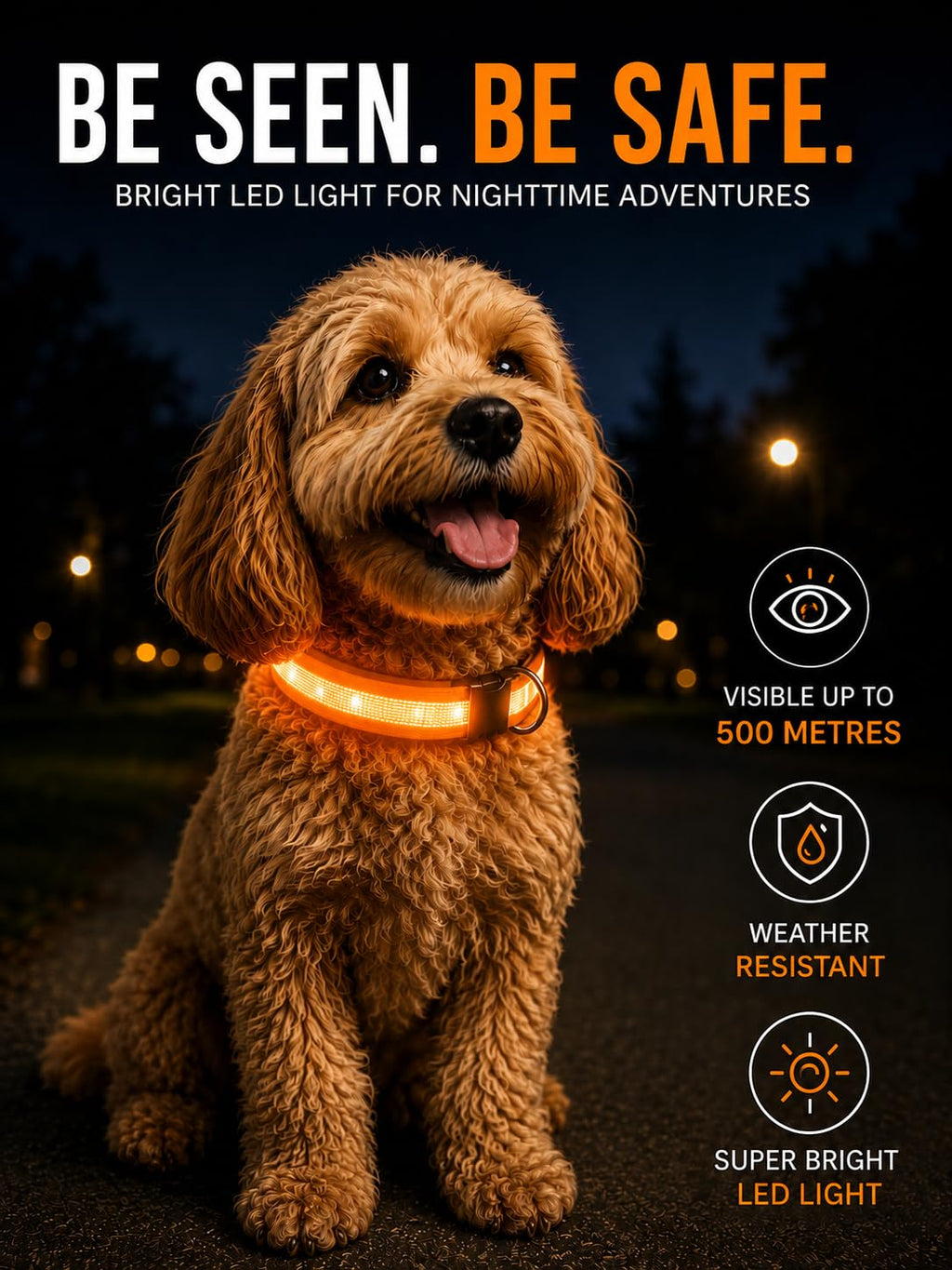 ONYXX Electronics LED Dog Collar, Light Up Reflective Dog Collar for Night Walking, Adjustable Safety Collar for Dogs, High Visibility LED Pet Collar, Battery Powered