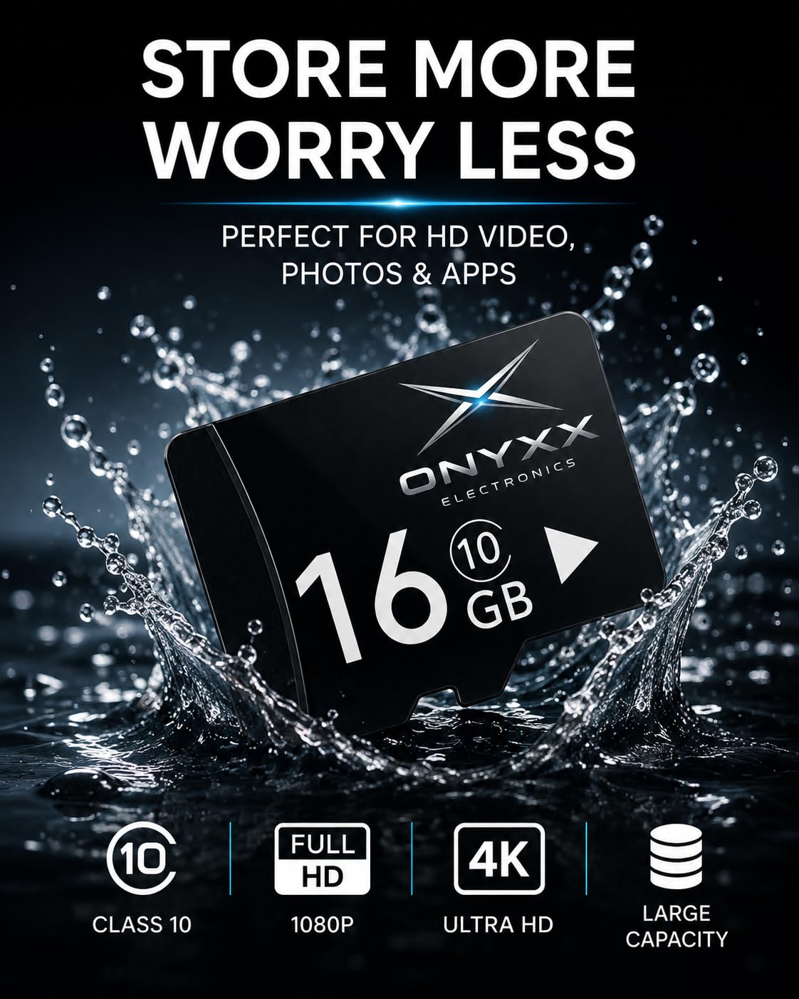 ONYXX Electronics 16GB Micro SD Card Class 10 High Speed Memory Card TF Card for Smartphone, Camera, Tablet, Dash Cam, Speaker, Android Devices, HD Video Recording & Data Storage
